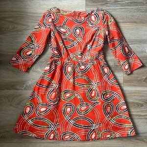 Orange abstract print batik cotton mini dress